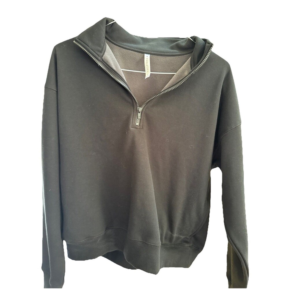 Fabletics Women's Cozy Black Fleece Relaxed Hiking 1/4 Zip‎ XL